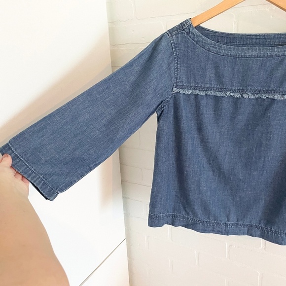 Madewell Women’s Herald Blouse Blue Denim Chambray Country Fringe XXS - Picture 5 of 10